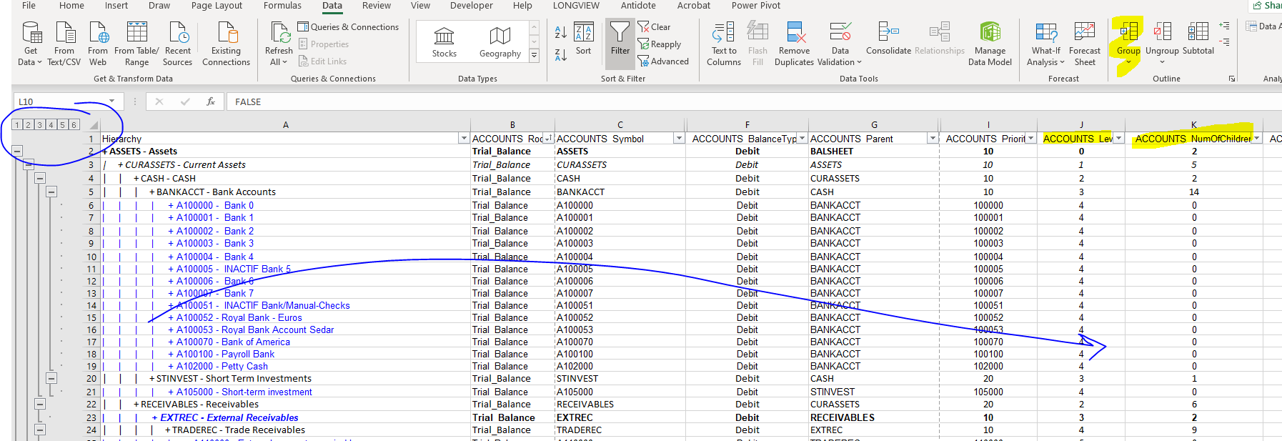 Automatically group my account by level and sub level | Microsoft ...