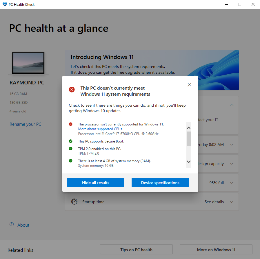 PC Doesn't Meet Windows 11 System Requirement - i7 6700HQ