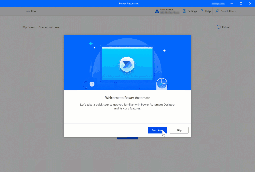 Demonstration of the guided in-product tour experience for Power Automate