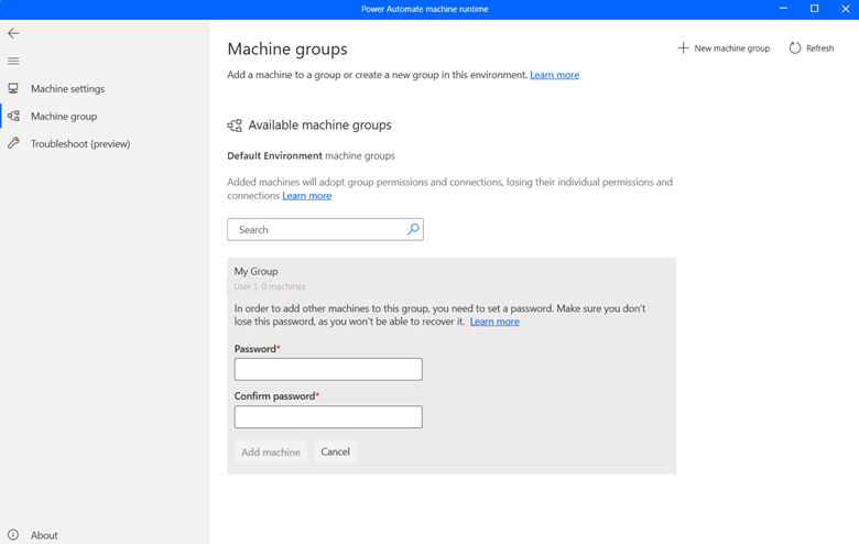 Screenshot of machine group customization screen in Power Automate