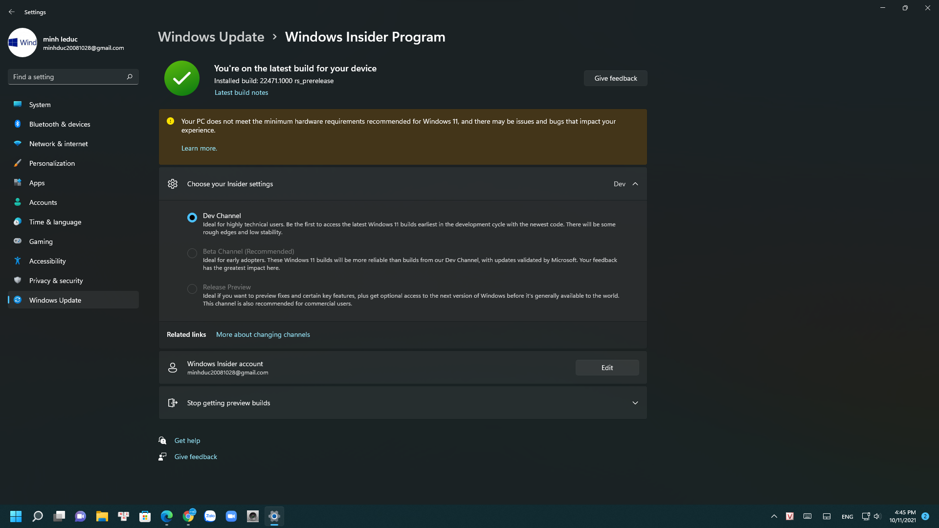 I can't change the channel in windows insider | Microsoft Community Hub