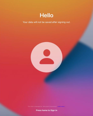 Image of what the user sees when they sign on to a shared iPad