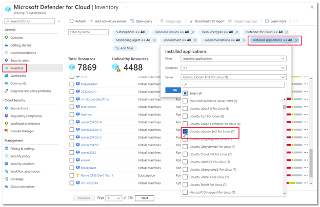Image 5- New software inventory filters in the Defender for Cloud Inventory experience.png