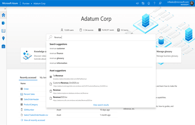 Image 1- Azure Purview dashboard and search experience.png