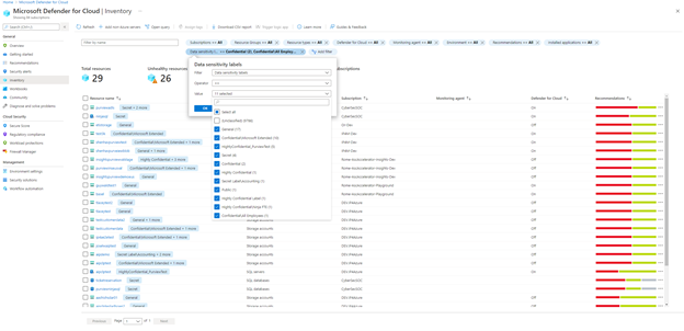 Image 3- Inventory filtered to show resources with sensitivity labels.png