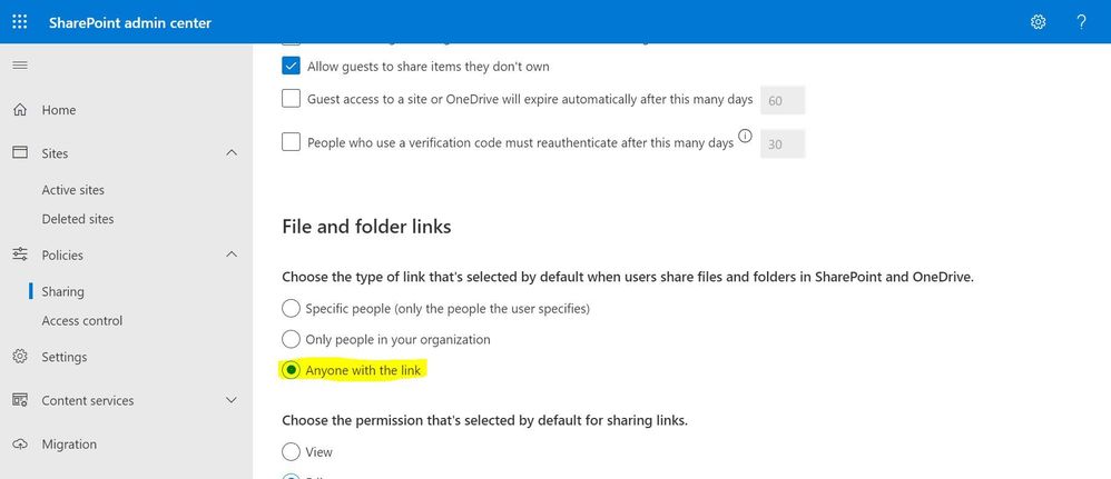 Admin Centre - Site Sharing.JPG