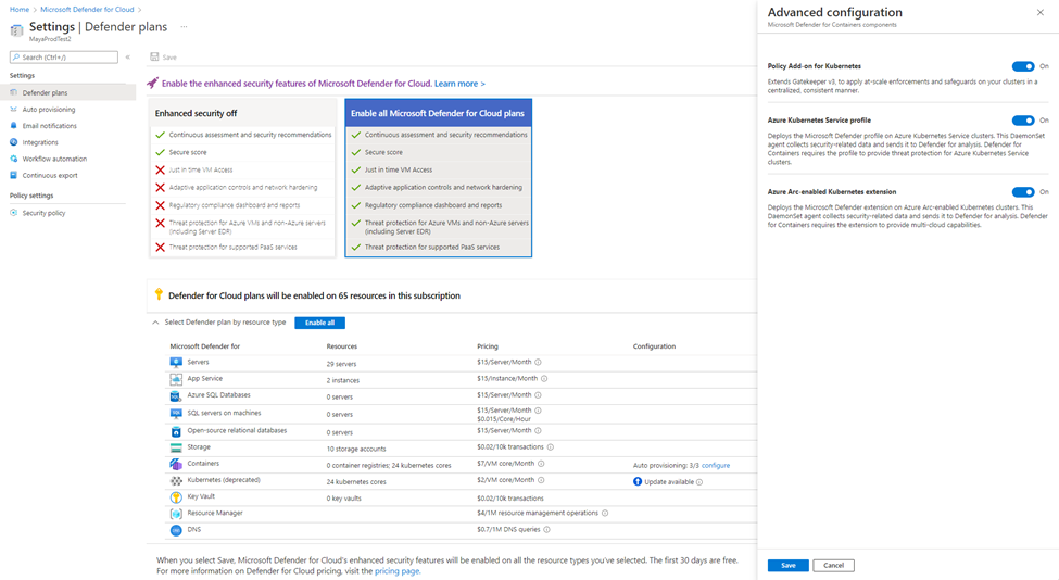 Image 3: Onboarding to the Microsoft Defender for Containers with automatic at scale deployment