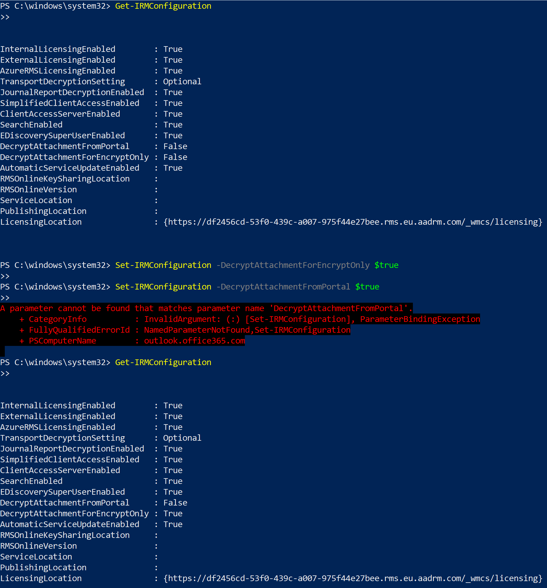 Office 365 Message Encryption: Error setting ...