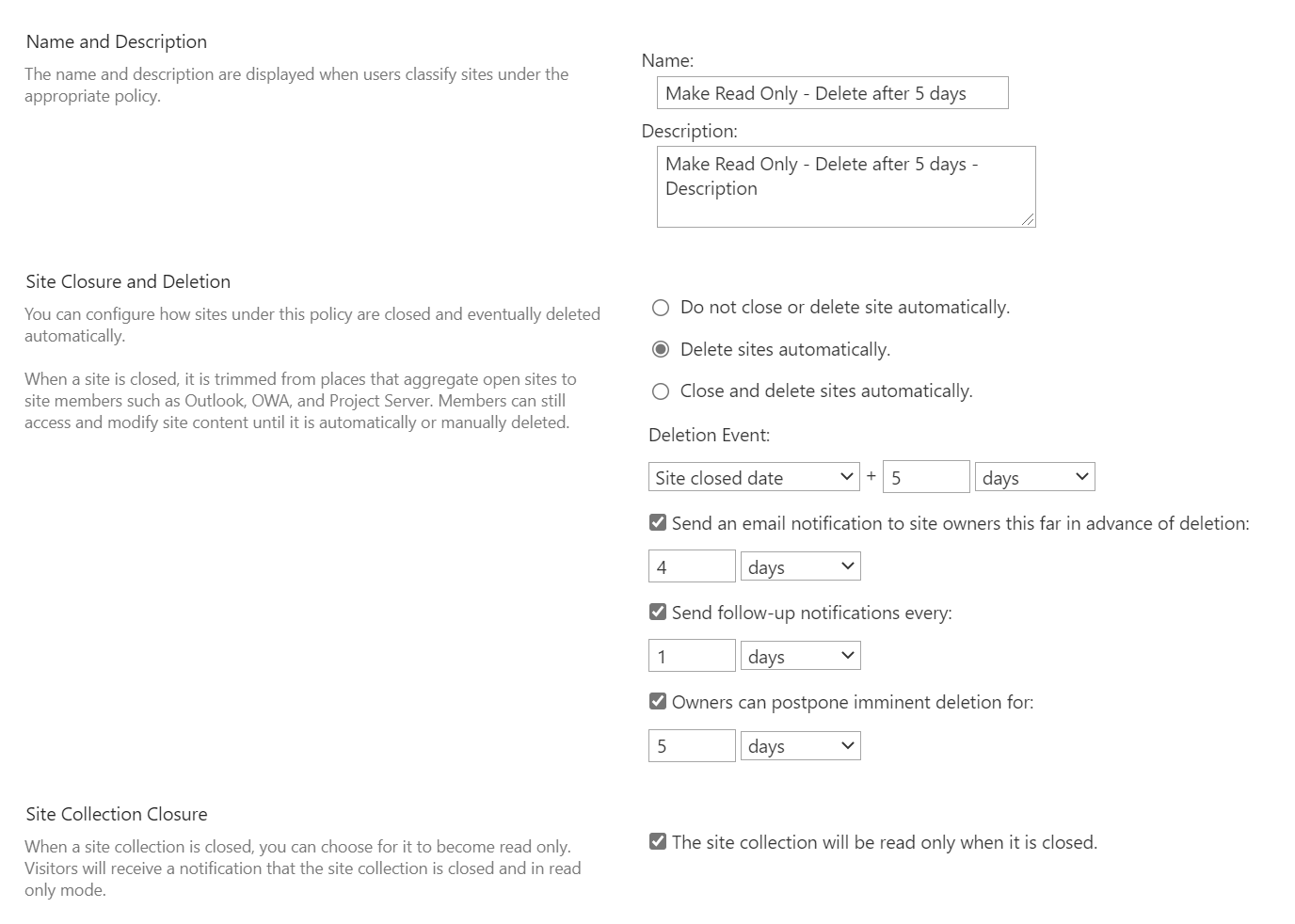 SharePoint Site Policy - notification message | Microsoft Community Hub