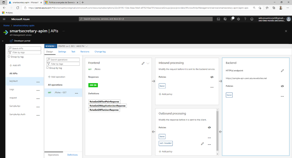 Portalm do azure com politica set-header.