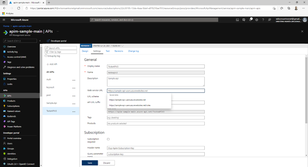 A definição do backend deve ser feita da aba "settings" do pipeline do APIM.