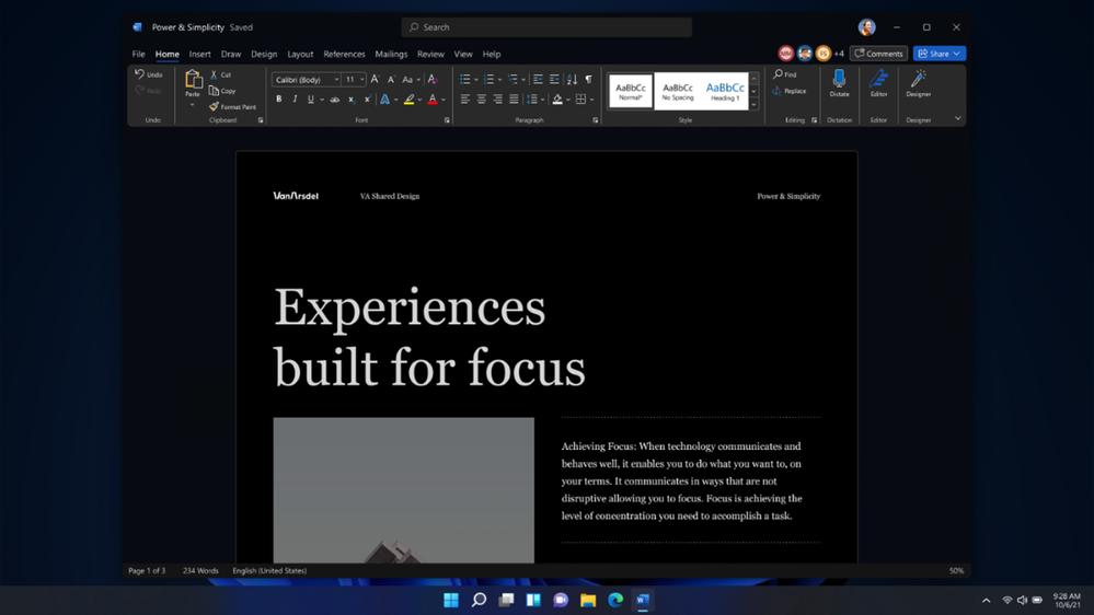 Microsoft Word and Windows 11 in Dark Mode