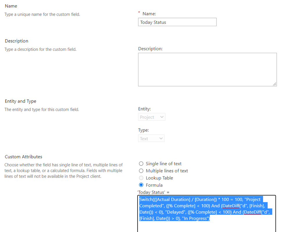 Custom Formula Field is empty on the Project Center page in Project ...
