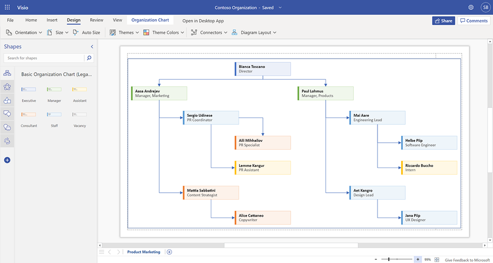 Organization chart in Visio for the web