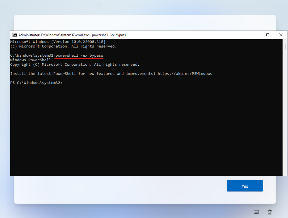 Run command - powershell -ex bypass