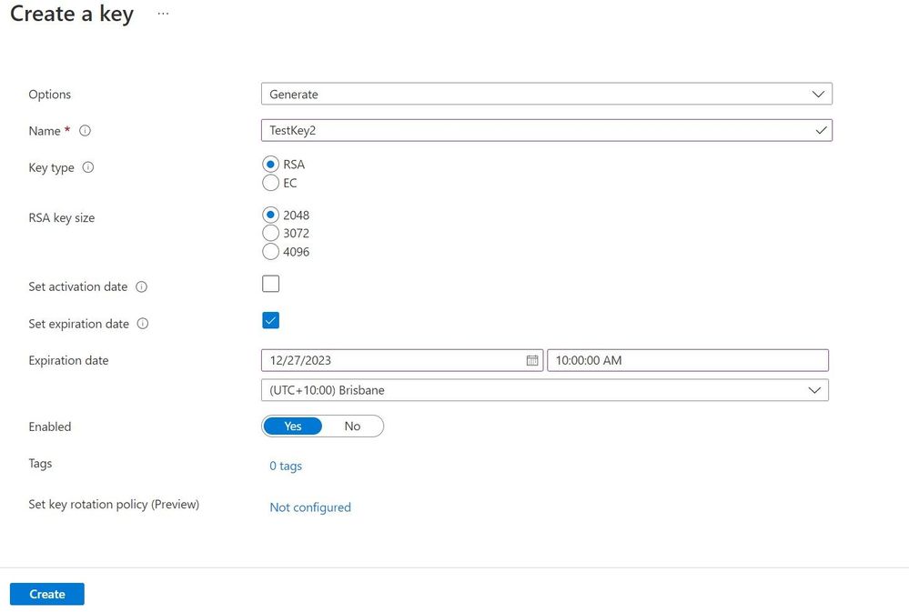 Set key rotation policy during key creation