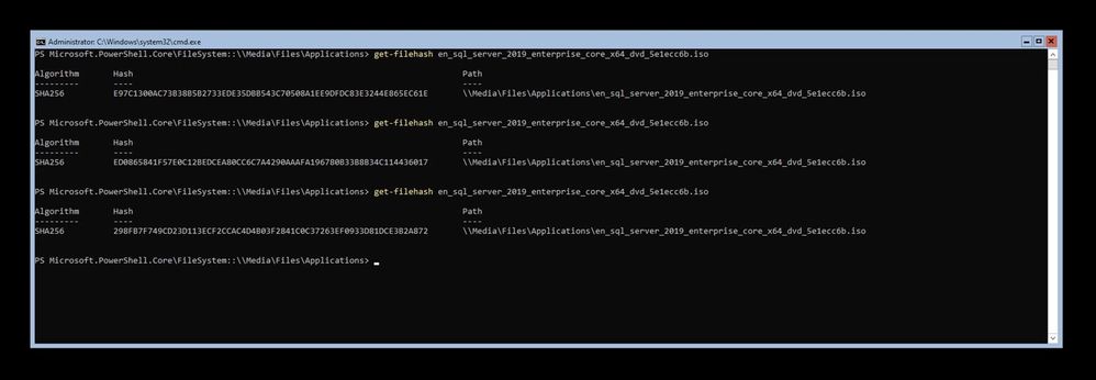 Running Get-FileHash command on files over encrypted SMB shares gives a different hash each time