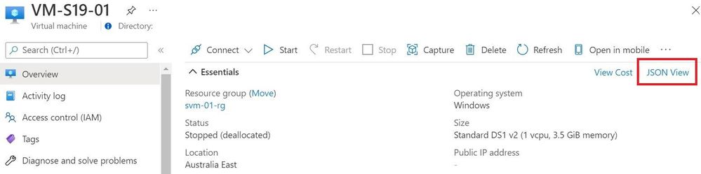 View an Azure resource as JSON