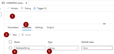 Add Pipeline variable Name "DatabaseString"