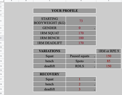 Sheet "Settings"
