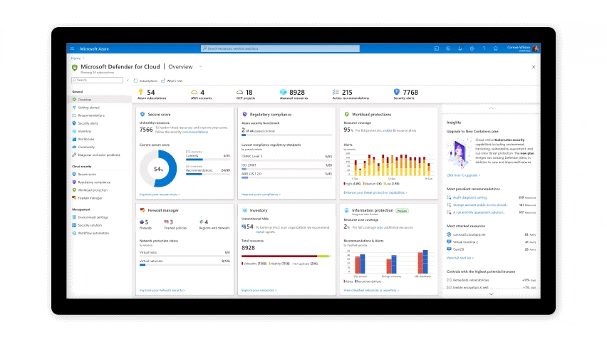 Image 1: Overview of all 3 connected clouds in Microsoft Defender for Cloud dashboard