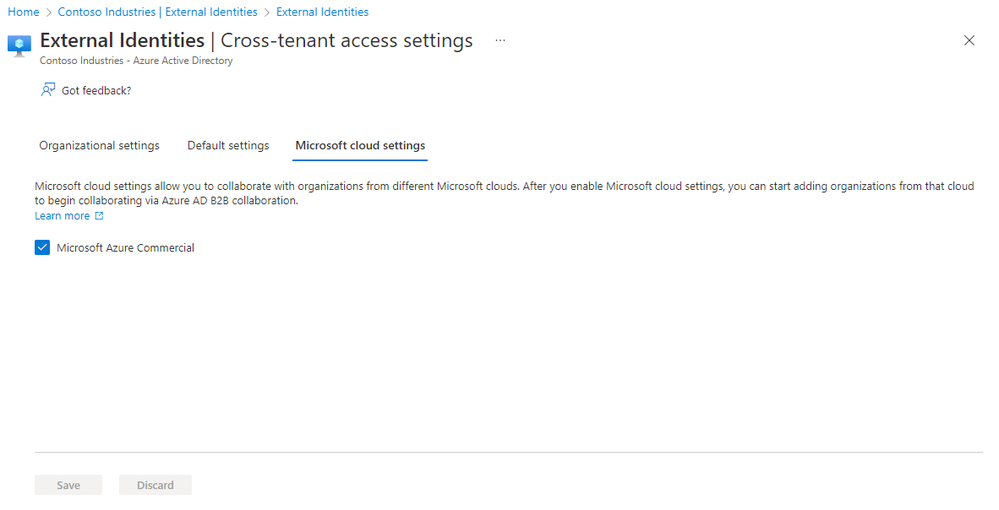 Enable Microsoft cloud settings in External Identities.