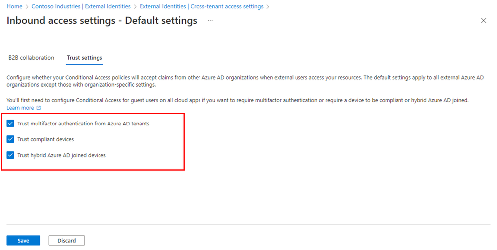 Trust MFA and device signals from another Azure AD tenant.