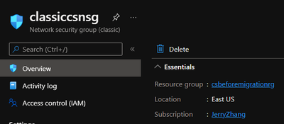 classic Network Security Group used by previous classic Virtual Network subnet