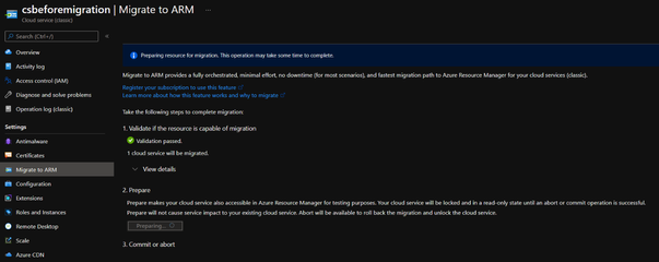 Prepare progress in Azure Portal