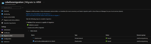 Validation result in Azure Portal