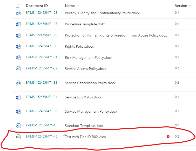 File uploaded and automatic numbering and version applied