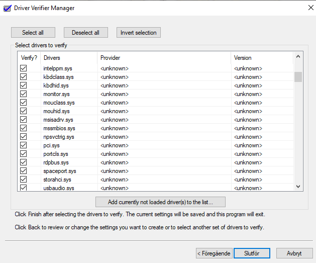 Unknown drivers in Driver Verifier | Microsoft Community Hub