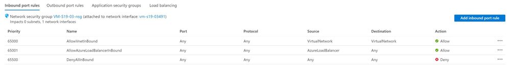 Azure Network Security Group (NSG) inbound port rules
