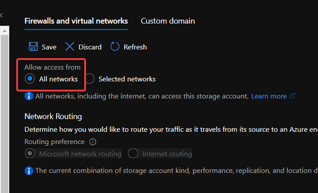 Allow all networks traffic to Storage Account
