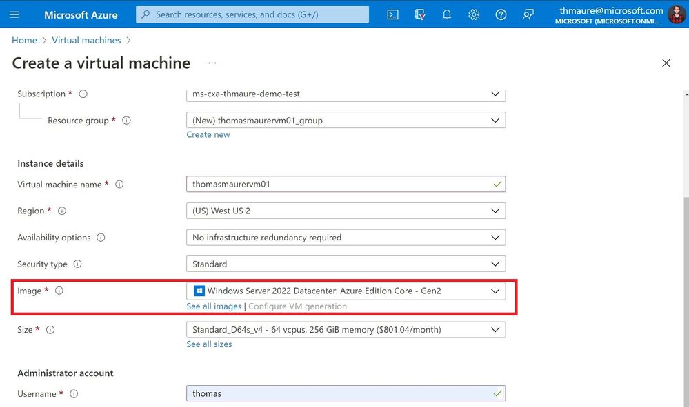 Create Windows Server 2022 Datacenter Azure Edition Core Gen2 Hotpatch Virtual machine VM