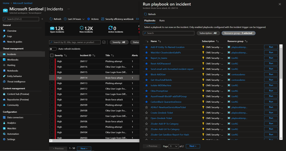 Playbooks side pane will show all playbooks which start with the Microsoft Sentinel incident Logic Apps trigger