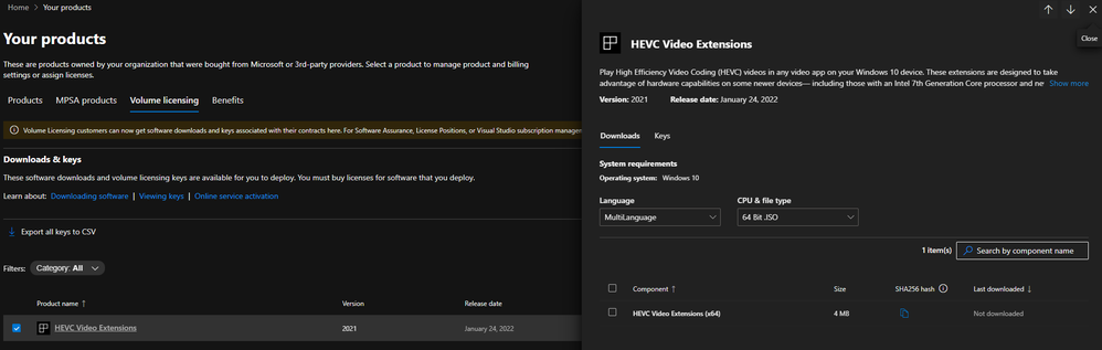 HEVC on new VLSC