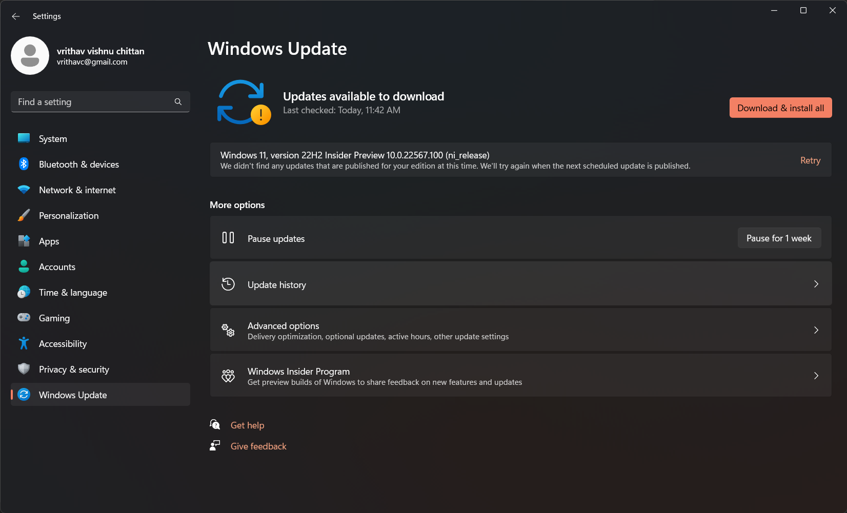 I'm not able to download the latest insider build 22567 on windows 11 ...