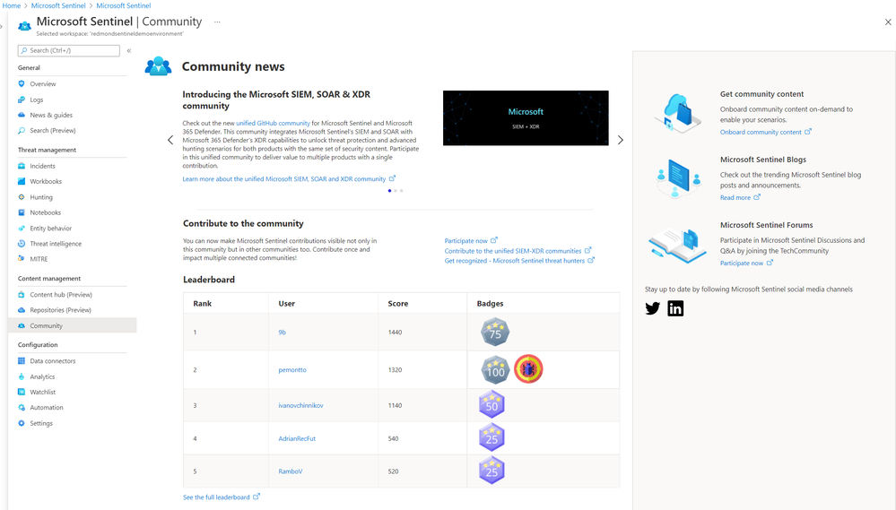 Microsoft Sentinel Community Experience