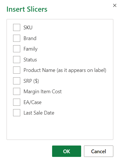 Insert slicer dropdown menu
