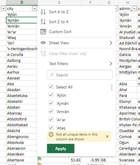 New filter menu