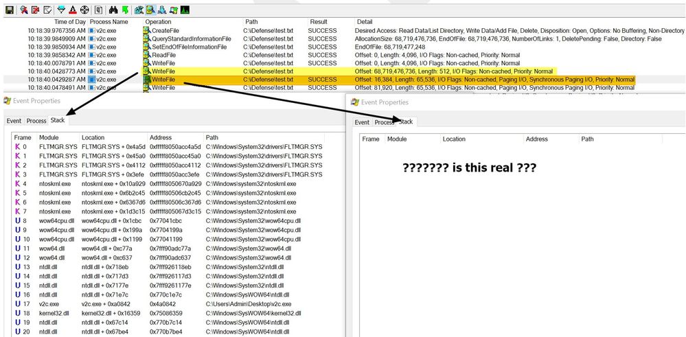 Figure 3. Viewing the call stack for the WriteFile operations
