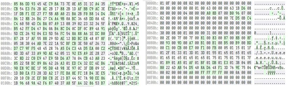 Figure 11. (L) Encrypted file; (R) Successfully decrypted file