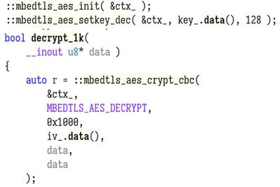 Figure 18. AES decryption through the mbedtls library