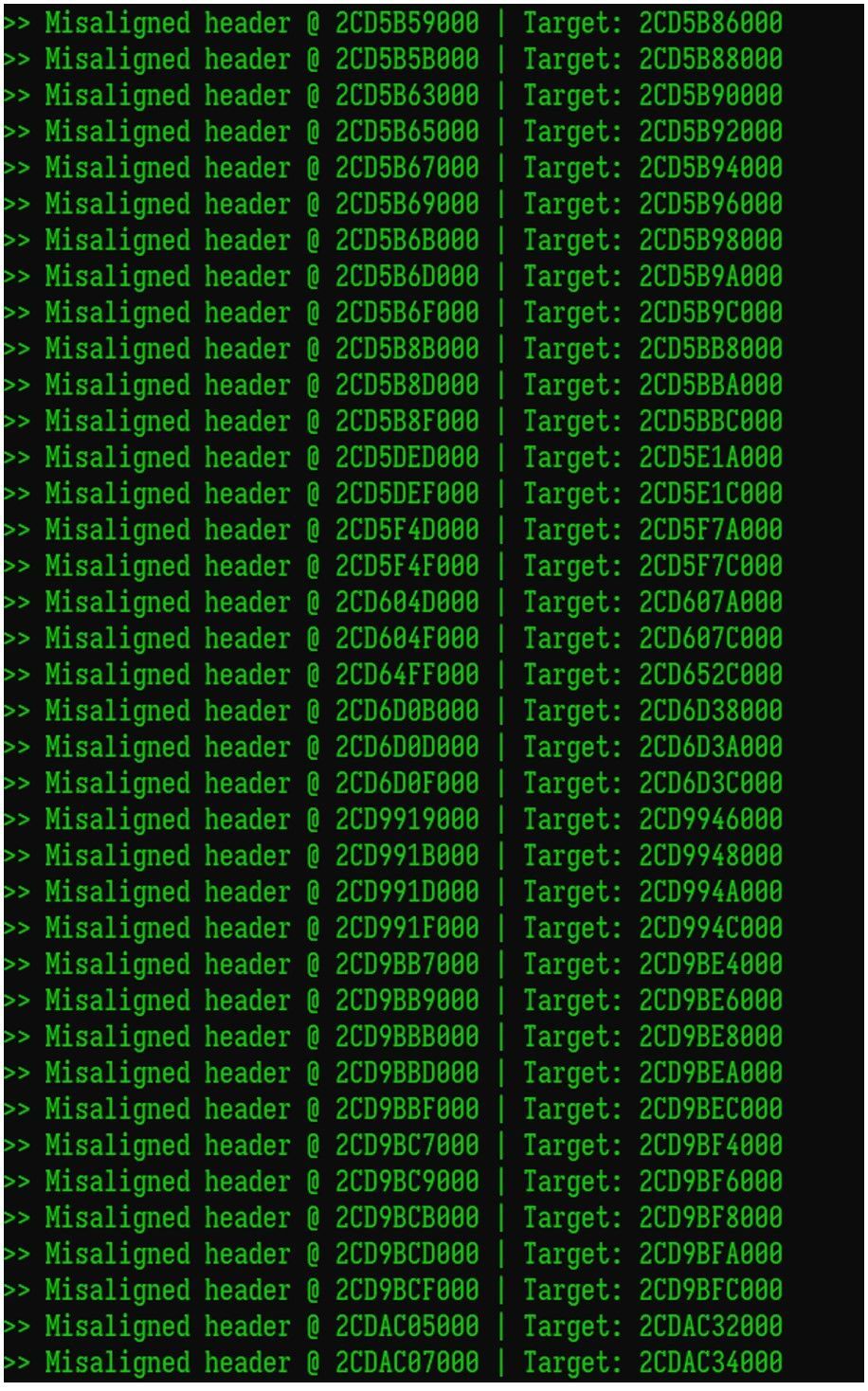 Figure 19. Validating misaligned headers