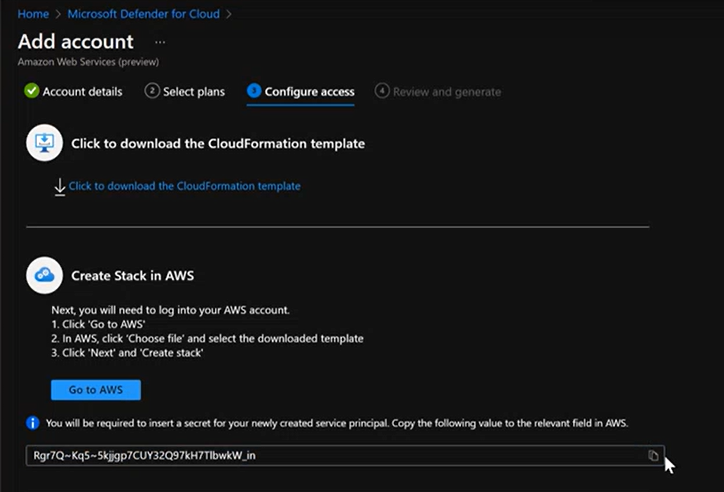 Adding the service principal details