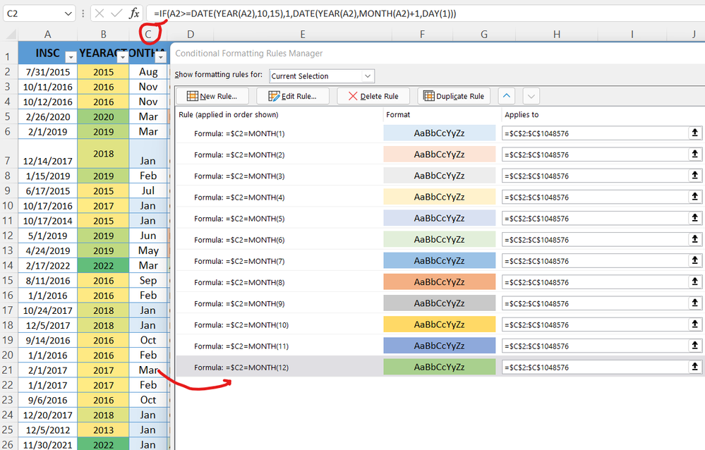 Excel conditional formatting of calculated months.png
