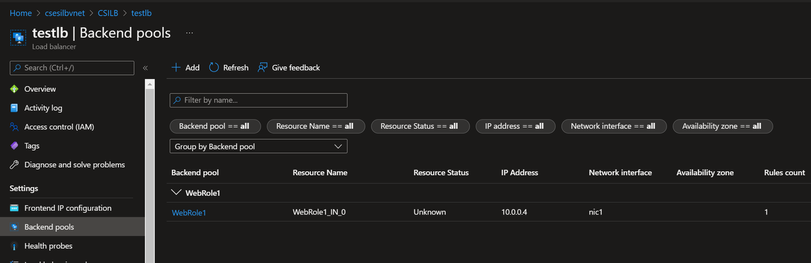 Backend pool of Internal Load Balancer of CSES