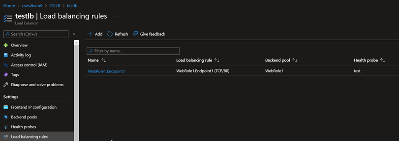 Load balancing rule of Internal Load Balancer of CSES