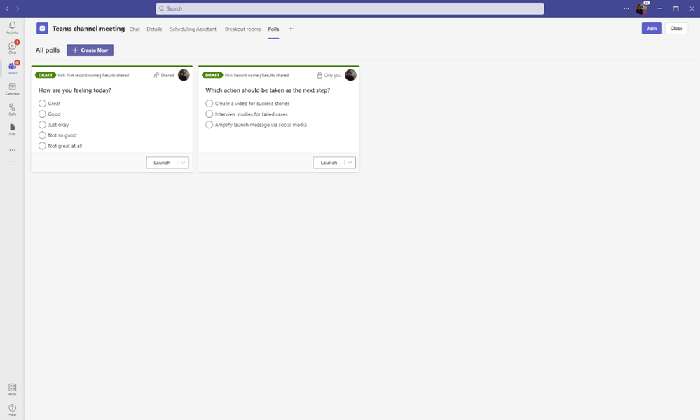 FOrms Polls app in Channel meetings.png